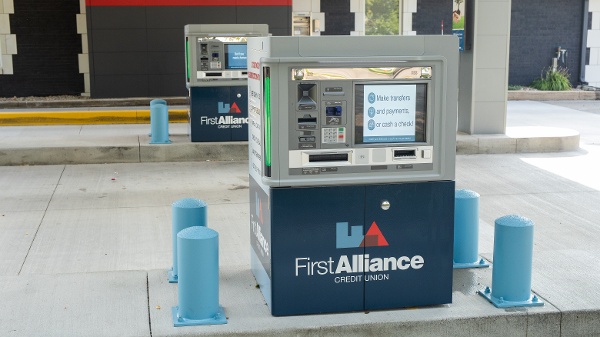 advisor support kiosk in drive up lanes at first alliance credit union locations 
