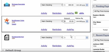 Electronic Bill Pay Screenshot  | First Alliance Credit Union