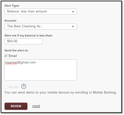 Setting up an account alert