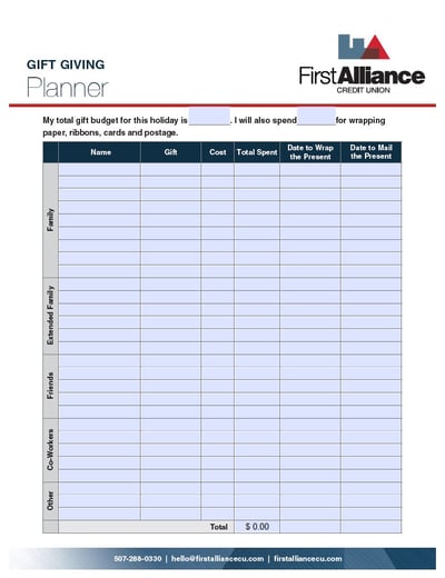 Gift Giving Planner Gift Giving Planner