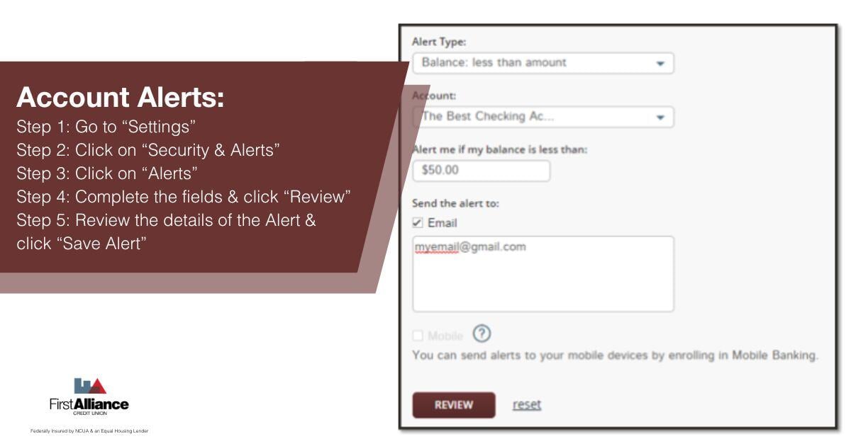 Online Banking Account - social - Account alerts