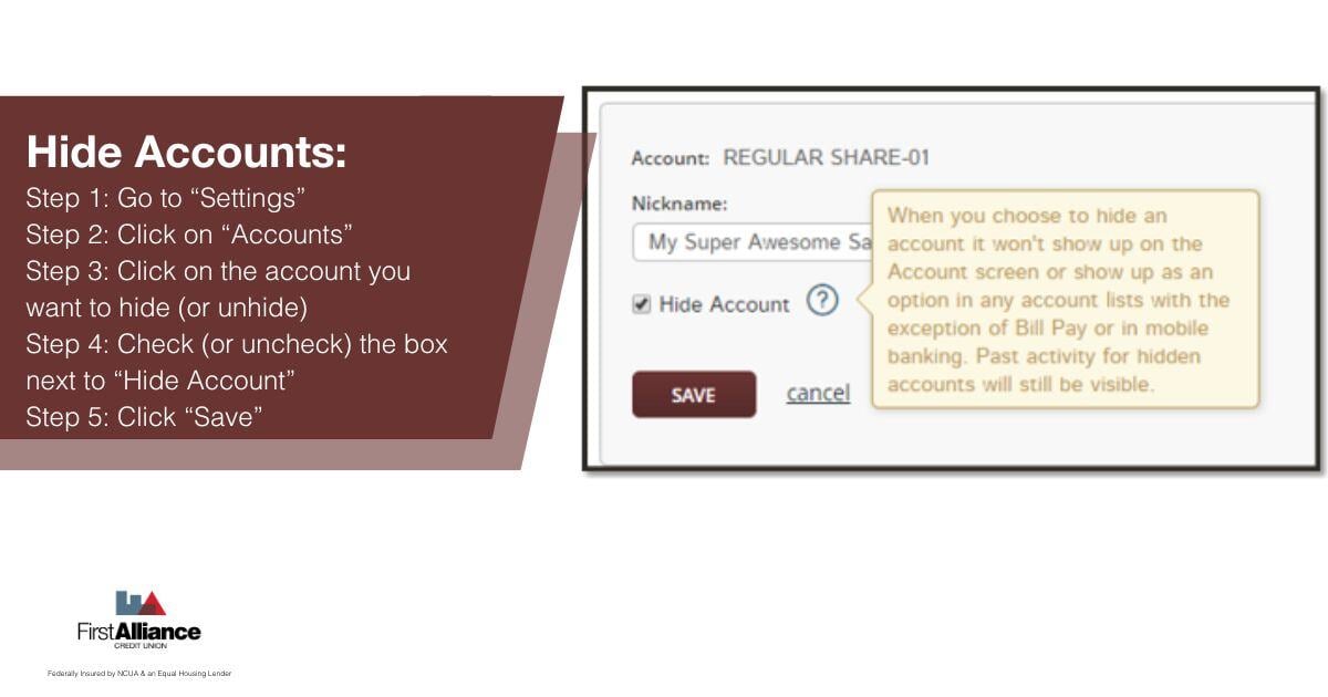Online Banking Account - hiding accounts