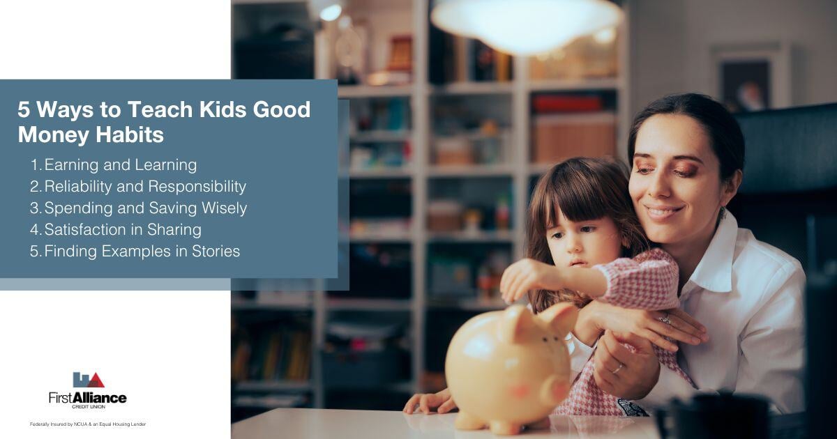 Kids Good Money Habits - a mother and daughter with a piggy bank