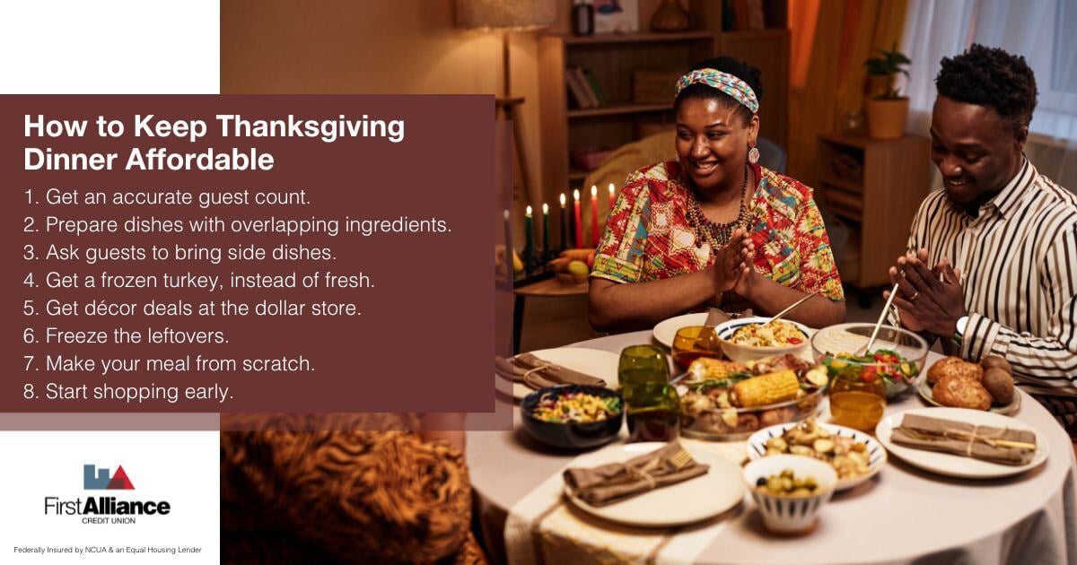 8 Tips to Save Money When Hosting Thanksgiving - a family praying