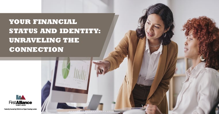 woman looking at computer - YOUR FINANCIAL STATUS AND IDENTITY UNRAVELING THE CONNECTION - first alliance credit union 