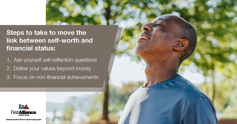 man smiling with text overlay -steps to take - YOUR FINANCIAL STATUS AND IDENTITY UNRAVELING THE CONNECTION 