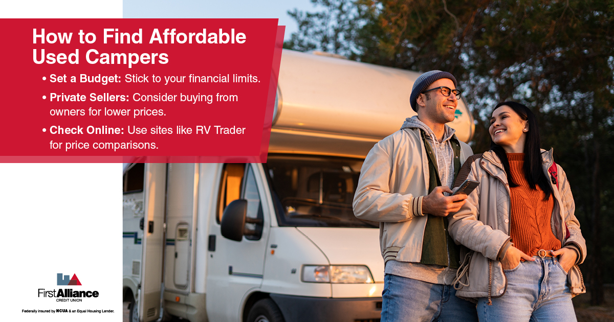 Buying a Used Camper - a loving couple outside a camper