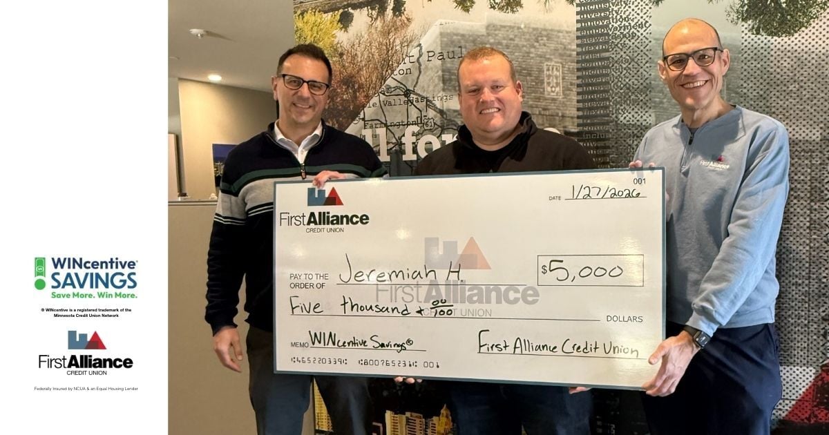 Jeremiah H, First Alliance Credit Union member, WINcentive winner, 5k