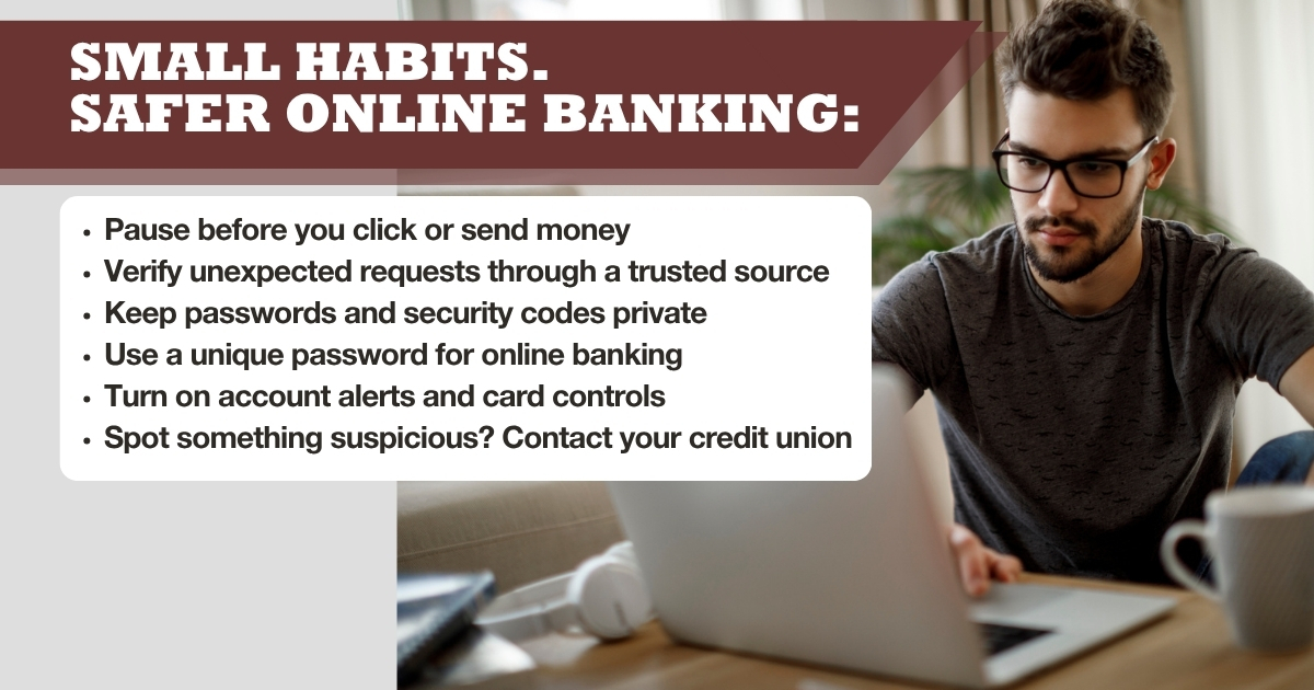 gen z man with brown hair on laptop reviewing steps for better security online banking