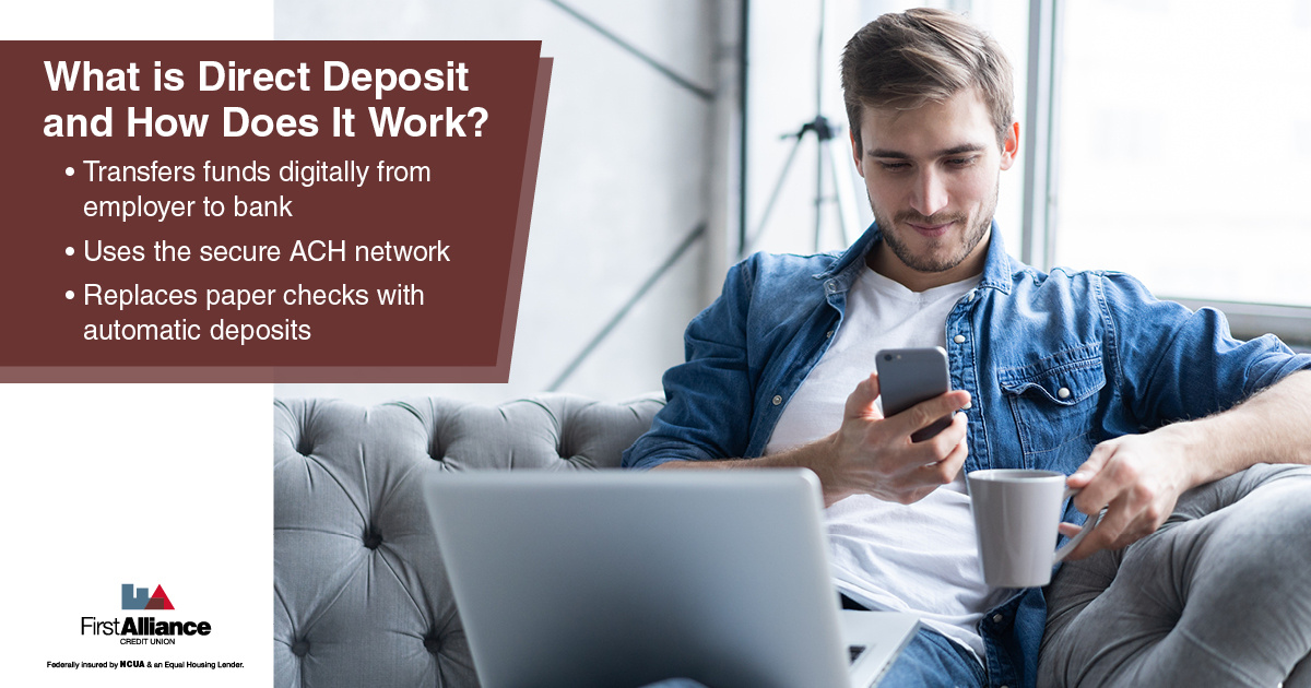 Direct Deposit - a man researching direct deposit info