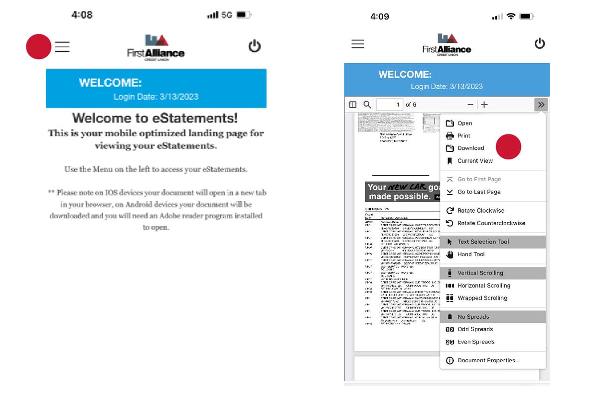 First Estatement Accessing Your eStatements On a Mobile Device