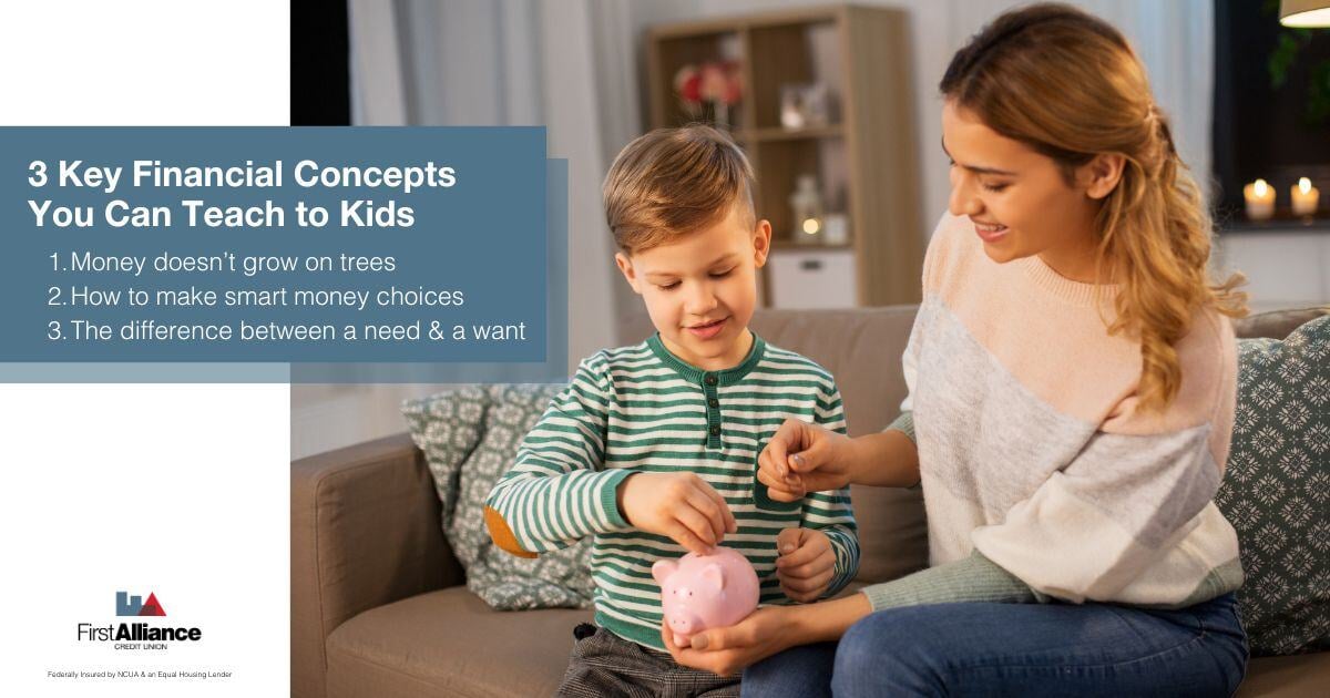 3 Concepts to Teach Kids - a mom helping her son save money