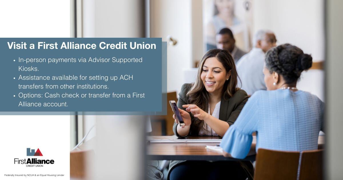 Loan Payment Options at first Alliance Credit Union - an Advisor talking to a customer