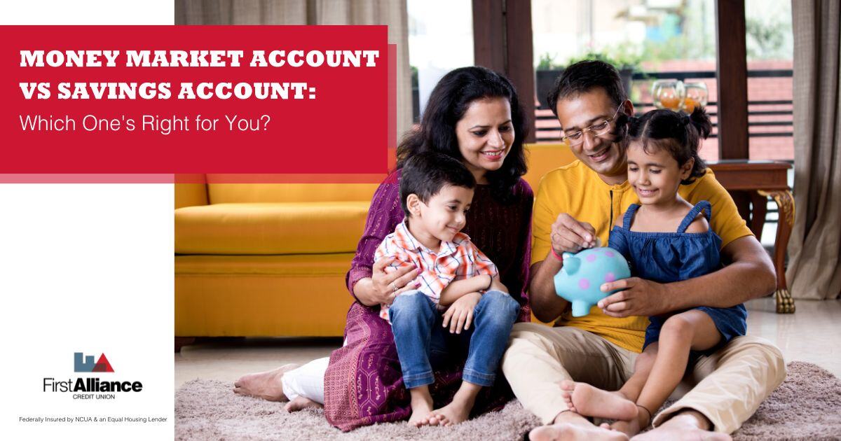 Money Market Account vs Savings Account - Family putting pennies into piggybank