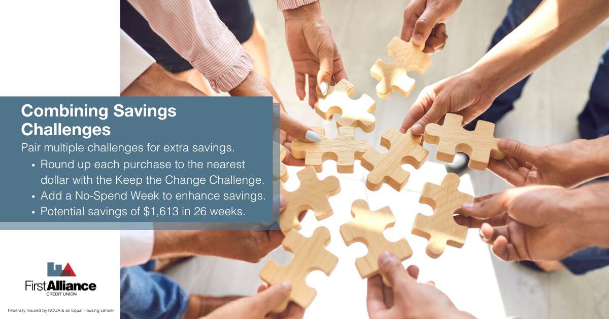 Money Saving Challenge -  a family combing a saving puzzle
