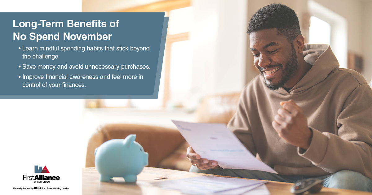 No Spend November - a person happily looking at their budget