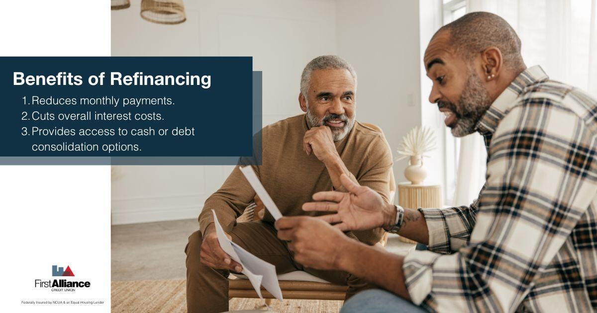 Refinance a loan - a son and father going over the benefits
