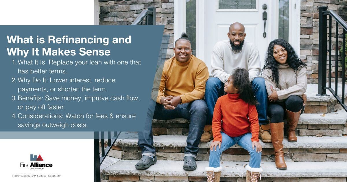 Refinance or Consolidate - a family sitting outside their home
