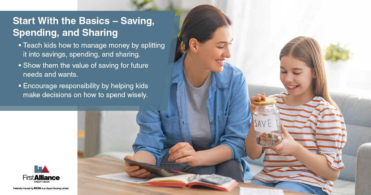 Teaching Kids money- a daughter putting money in a saving jar