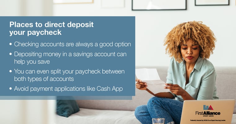 where should i direct deposit my paycheck first alliance credit union
