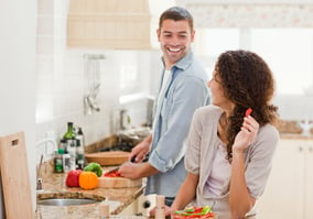 Couple cooking together