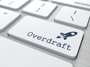 White Button with Overdraft on Computer Keyboard. Banking Concept.