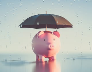piggy bank with umbrella in the rain