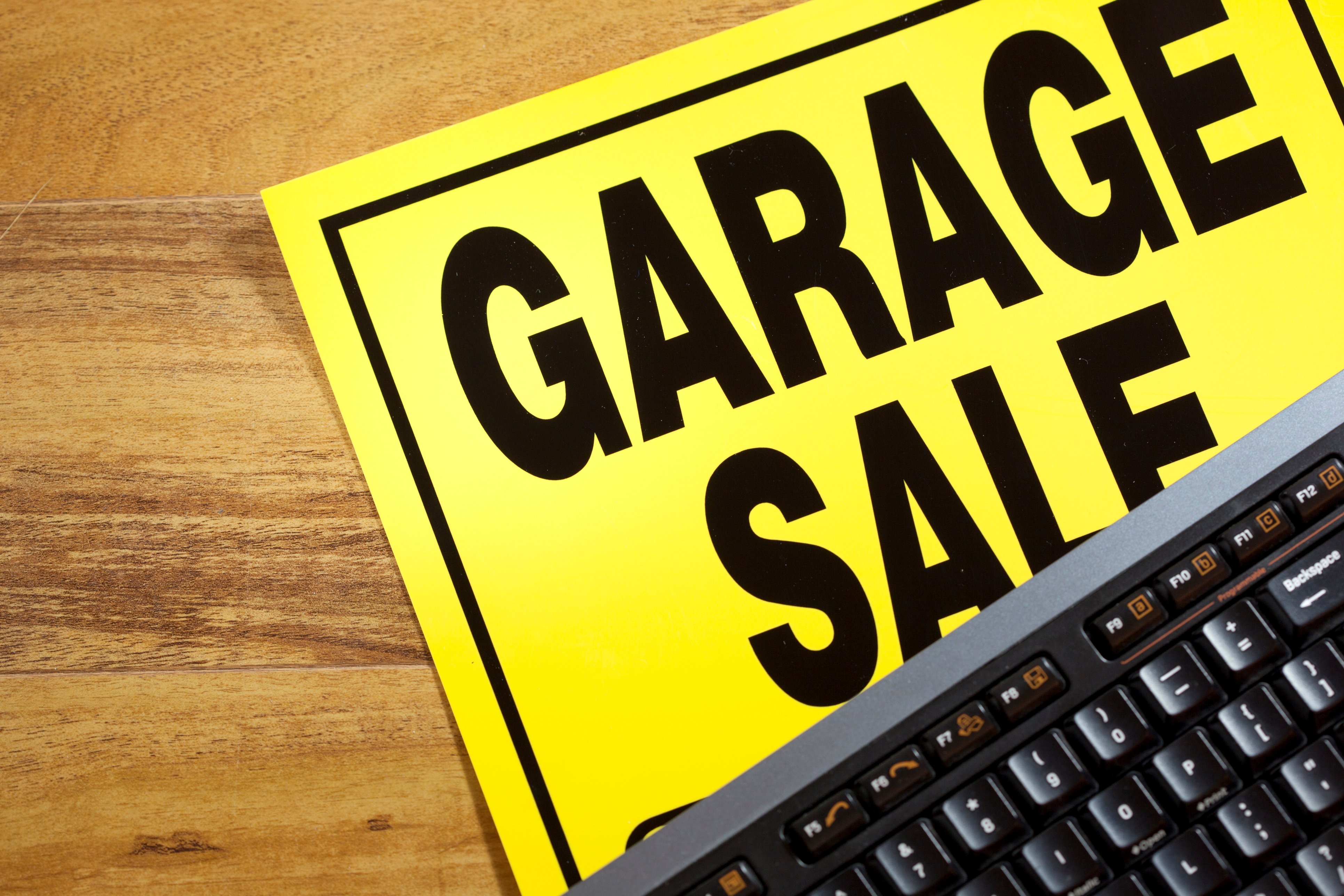 Garage sale sign with keyboard