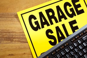 Garage sale sign and keyboard
