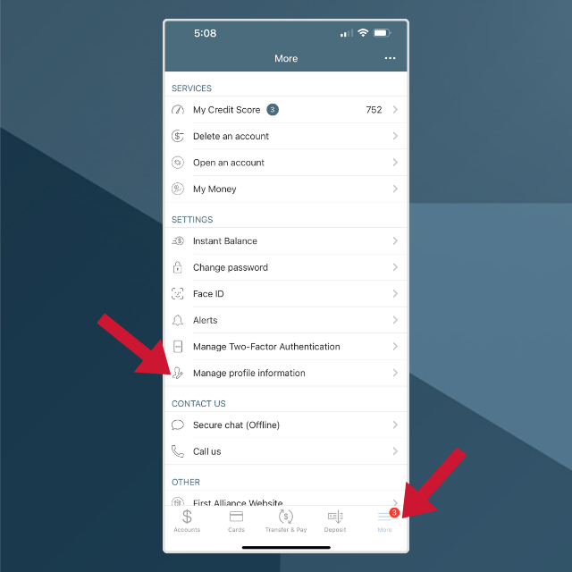 Mobile Banking Screen Shot More Menu 2024