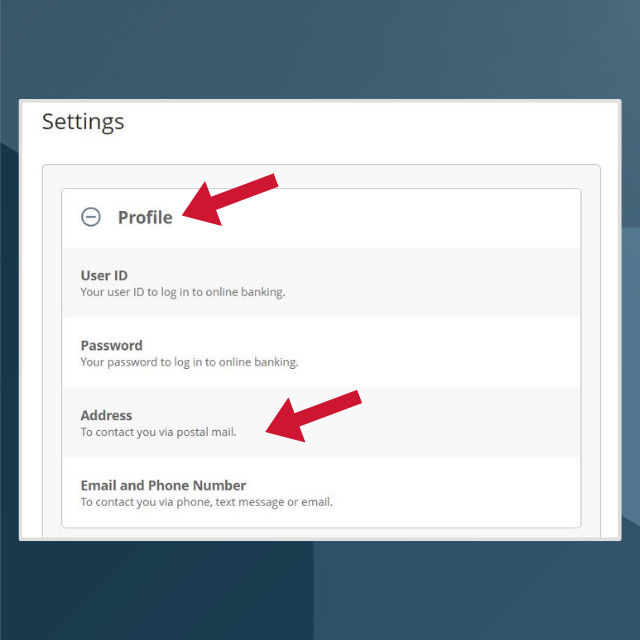 Online Banking Screen Shot Settings Menu 2024