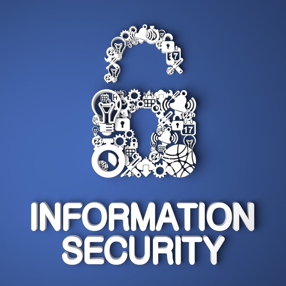 Information Security Card Handmade from Paper Characters on Blue Background. 3D Render. Business Concept..jpeg