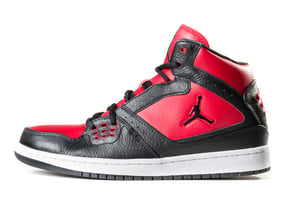 Red and black air jordan shoes