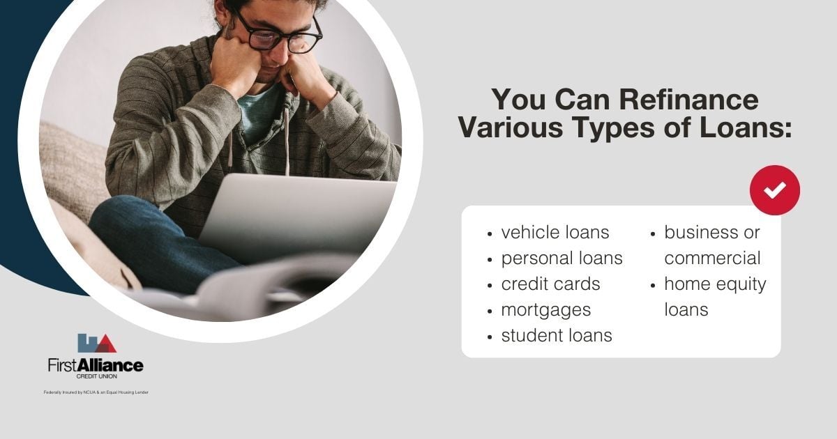 you can refinance various types of loans